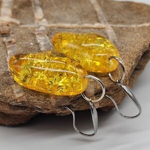 Silver Hypoallergenic Resin "beewax" Amber Honey Lightweight Earrings